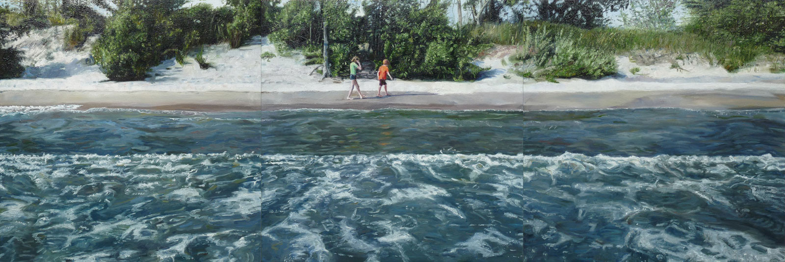Painting of bay on Lake Ontario with two figures.