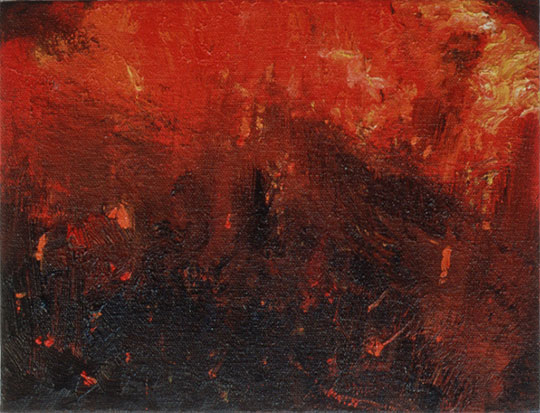 Forest fire painting.