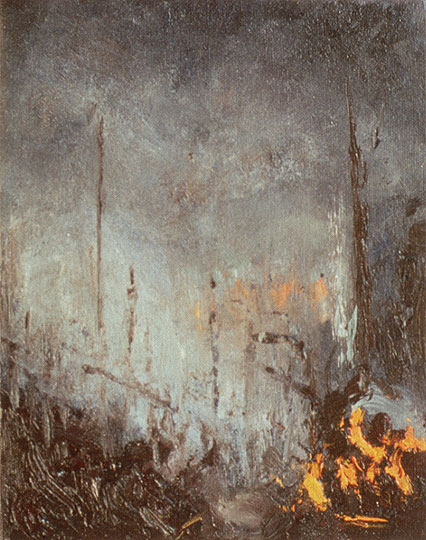 Painting of smoke from forest fire.