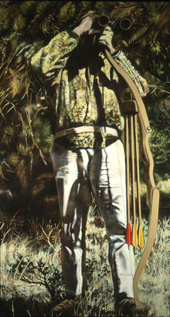 Painting of hunter with longbow.
