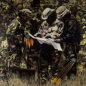 Painting of three hunters with map. (thumb)