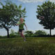 Painting of girl catching flying disc. (thumb)