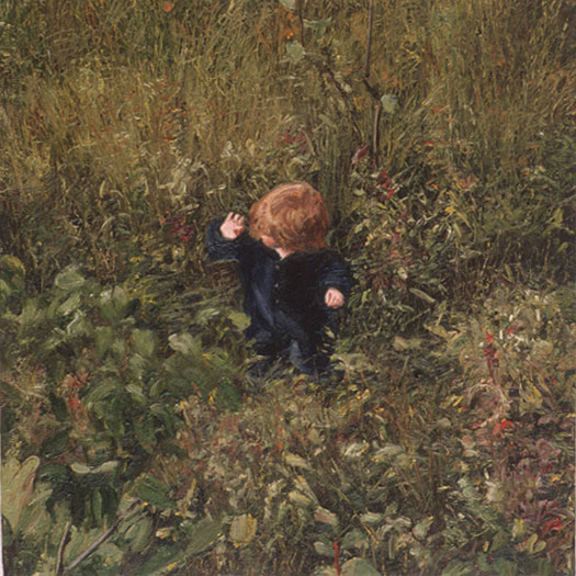 Painting of child in landscape.