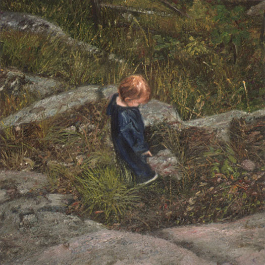Painting of child in landscape.