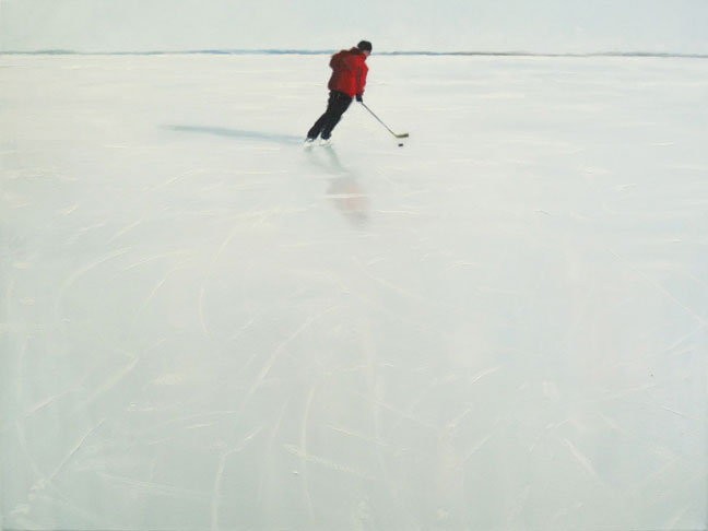 Painting of skater in winter landscape. (thumb