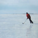 Painting of skater with hockey stick on white ice.(thumb)